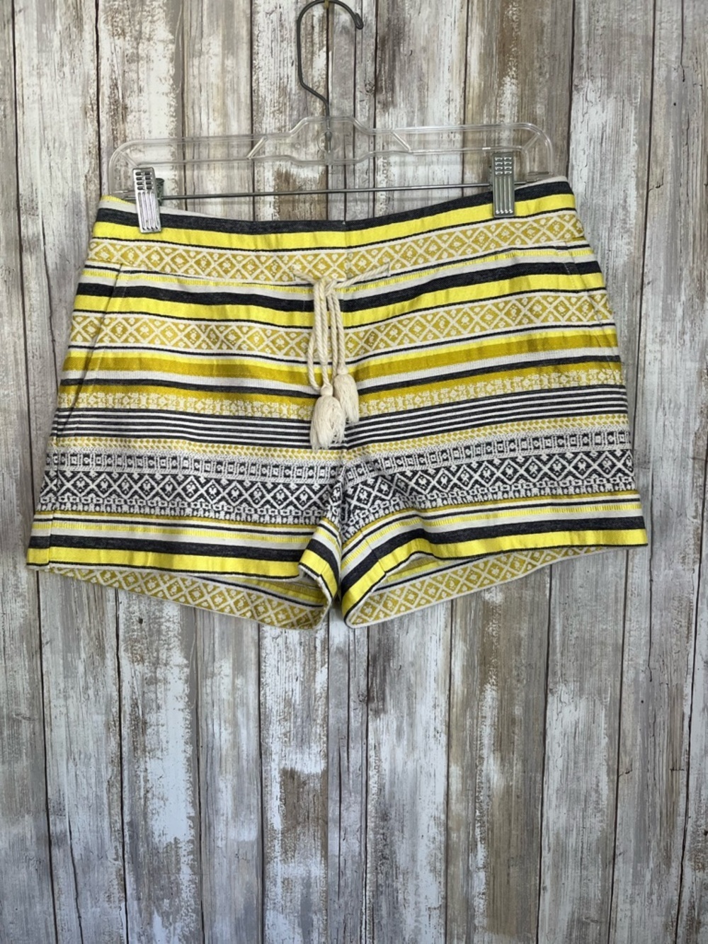 LOFT Riviera Yellow Gray Striped Drawstring Shorts Casual Summer Size 0 - Picture 1 of 5